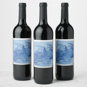 Handbemalte blaue Weiden-Ginger-Gläser Toile-Wein Weinetikett
