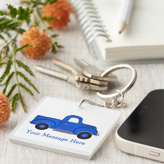 Handbemalte Blue Truck Design Mehrzweck-Tasche Schlüsselanhänger (Vorderseite rechts)