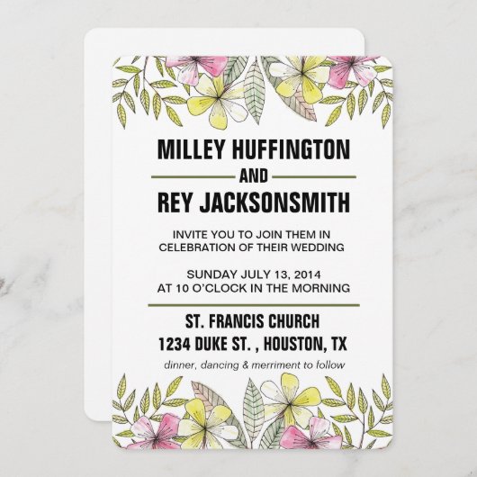 handbemalte Blume Einladung (Vorne/Hinten)