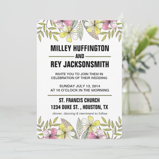 handbemalte Blume Einladung (Stehend Vorderseite)