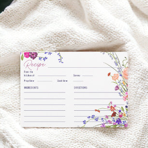Handbemalte Blumen-Hochzeitstorten-Rezeptkarte  Begleitkarte