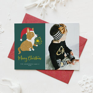 Handbemalte Corgi-Weihnachtsmannmütze Foto Weihnac Feiertagskarte