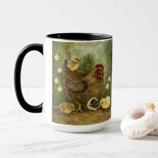 Handbemalte Huhn & Küken und Hahn-Tasse Tasse