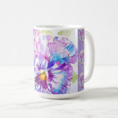 Handbemalte lila Stiefmütterchen Blumen floraler L Kaffeetasse (VorderseiteRechts)