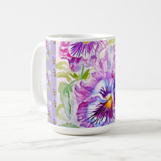 Handbemalte lila Stiefmütterchen Blumen floraler L Kaffeetasse (Vorderseite Links)