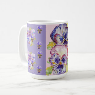 Handbemalte lila Stiefmütterchen Blumen Latte-Mug Kaffeetasse