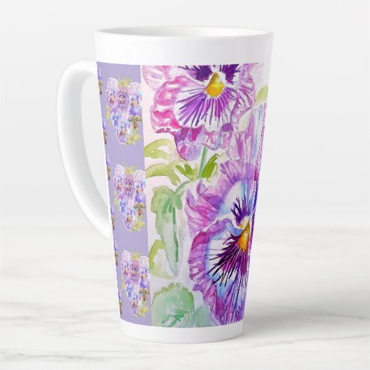 Handbemalte lila Stiefmütterchen Blumen Latte-Mug Milchtasse (Linke Ecke)