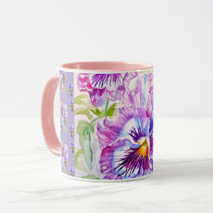 Handbemalte lila Stiefmütterchen Blumen Latte-Mug Tasse
