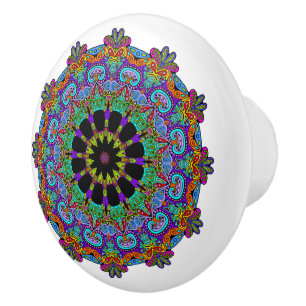 Handbemalte Mandala-Uhrzifferblatt 24 Keramikknauf
