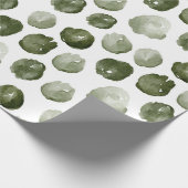 Handbemalte Moosgrüne Wasserfarbtupfen Geschenkpapier (Ecke)