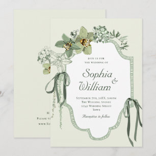 Handbemalte Orchideen-Hochzeitseinladung in Salbei Einladung