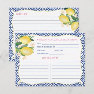 Handbemalte Positano-Zitronen Royal Blue Rezeptkar Einladung