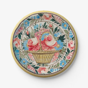 Handbemalte Rosen-Blumenstrauß Keramik Vintage  Pappteller
