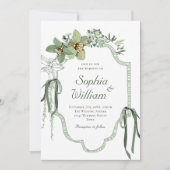 Handbemalte Salbei-grüne Orchideen Hochzeitseinlad Einladung (Vorderseite)
