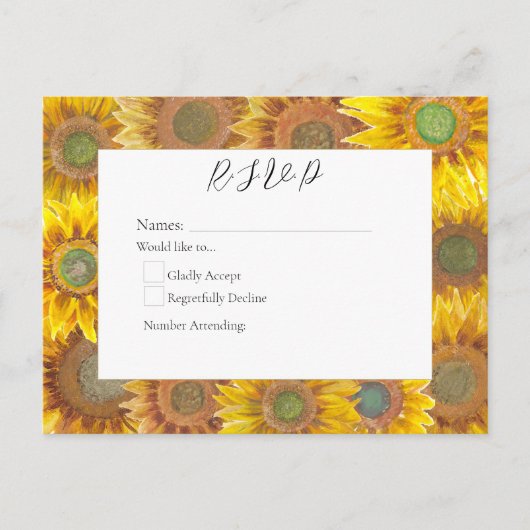 Handbemalte Sonnenblumen R.S.V.P Postkarte (Vorderseite)