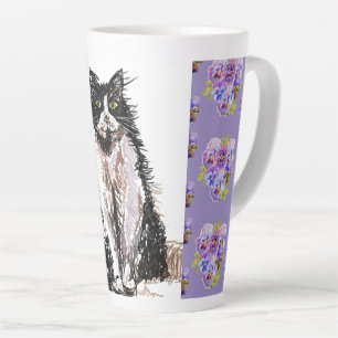 Handbemalte violette Smoking-Katze Latte-Mug Milchtasse