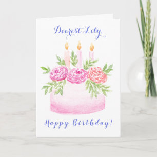 Handbemalte Wasserfarbe Florale GEBURTSTAGS-Torte Karte