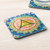 Handbemalte Wasserfarbe Om Mandala  Getränkeuntersetzer (Linke Seite)