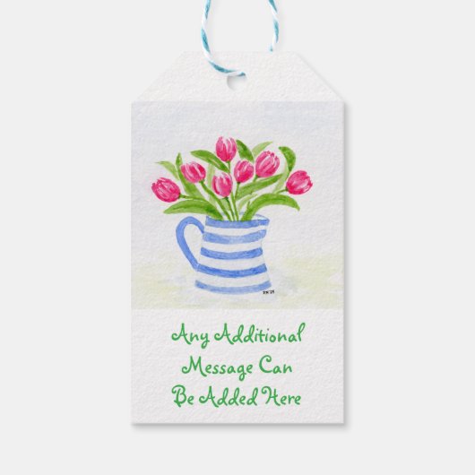 Handbemalte Wasserfarbentücher, Blauer Streifen-Pi Geschenkanhänger (Rückseite)