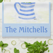 Handbemalte Wasserfarbentücher, Blauer Streifen-Pi Geschirrtuch (Gefaltet)