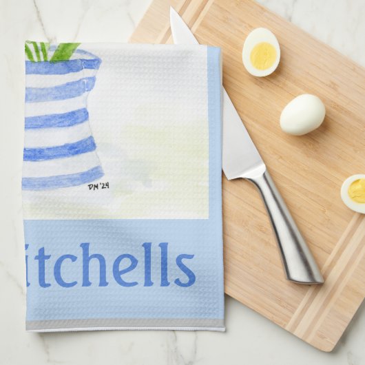 Handbemalte Wasserfarbentücher, Blauer Streifen-Pi Geschirrtuch (Viertel Falte)