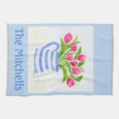 Handbemalte Wasserfarbentücher, Blauer Streifen-Pi Geschirrtuch (Horizontal)