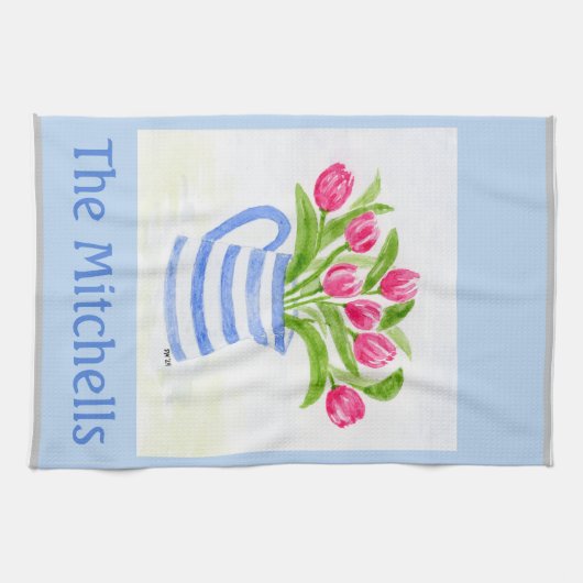 Handbemalte Wasserfarbentücher, Blauer Streifen-Pi Geschirrtuch (Horizontal)