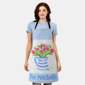 Handbemalte Wasserfarbentücher, Blauer Streifen-Pi Schürze (Getragen)