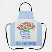 Handbemalte Wasserfarbentücher, Blauer Streifen-Pi Schürze (Vorderseite)