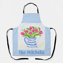 Handbemalte Wasserfarbentücher, Blauer Streifen-Pi Schürze