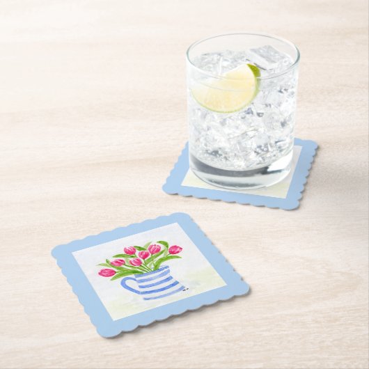 Handbemalte Wasserfarbentücher, Blauer Streifen-Pi Untersetzer (Vor Ort)