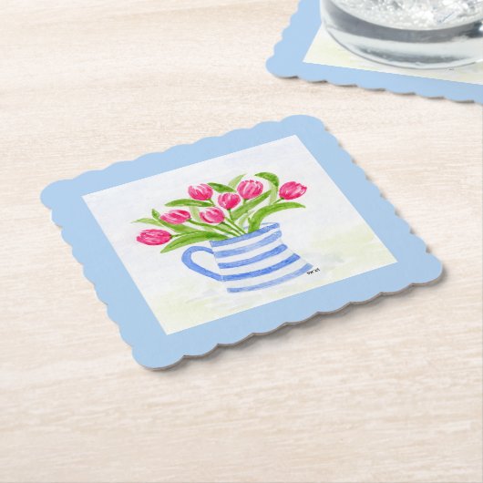 Handbemalte Wasserfarbentücher, Blauer Streifen-Pi Untersetzer (angewinkelt)