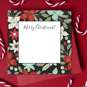 Handbemalte Weihnachts-Poinsettie Rot Weiß Aqua Mitteilungskarte
