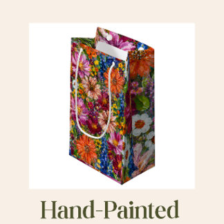 Handbemalte Wildblumen-Geschenktasche | Farbige Ga Mittlere Geschenktüte