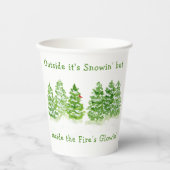 Handbemalte Winterbäume Draußen Schnee Feuer Glühe Pappbecher (Vorderseite)
