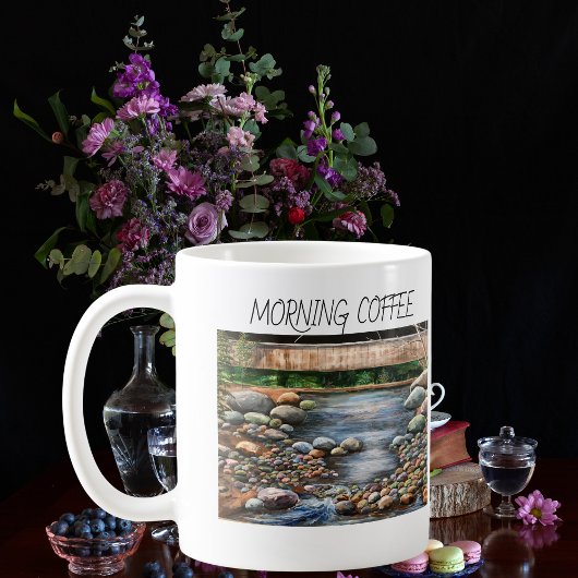 Handbemalter Morgenkaffee am Bach Personalisiere Kaffeetasse