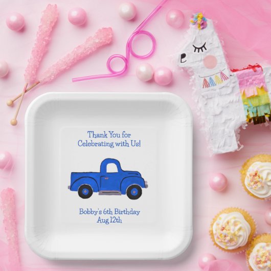 Handbemalter Vintager Lastwagen Pappteller (Party)