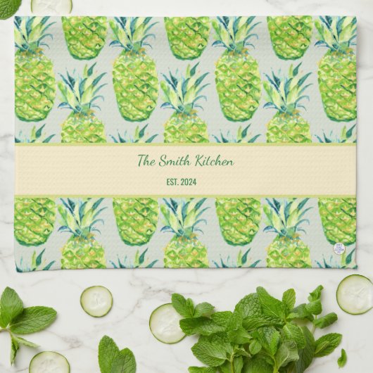 Handbemaltes Pineapple Personalisiertes Aquarell Geschirrtuch (Gefaltet)