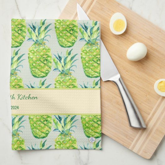 Handbemaltes Pineapple Personalisiertes Aquarell Geschirrtuch (Viertel Falte)