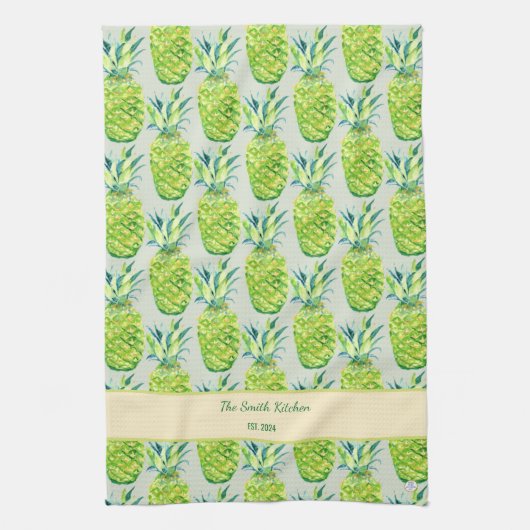 Handbemaltes Pineapple Personalisiertes Aquarell Geschirrtuch (Vertikal)