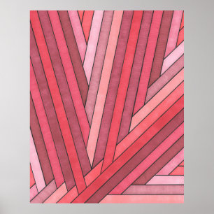 Handbemaltes rotes geometrisches Streifendesign Poster
