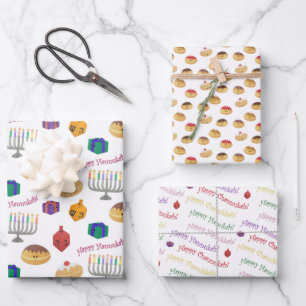 Handbemaltes süßes und lustiges Chanukka-Muster Geschenkpapier Set