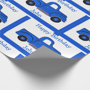 Handbemaltes Vintage Blau LKW-Design  Geschenkpapier