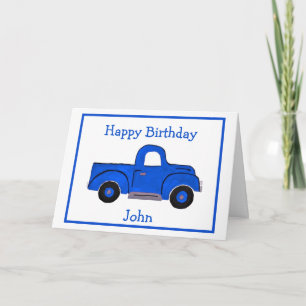 Handbemaltes Vintage Blau LKW-Design Karte