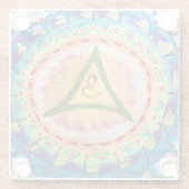 Handbemaltes Wasserfarben-Om-Mandala Glasuntersetzer (Rückseite)