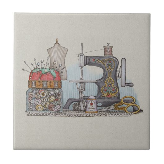 Handbetriebene Nähmaschine Fliese (Vorderseite)