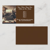 Handbuch für Vintage Schreibmaschine Brown Sepia b Visitenkarte (Vorne/Hinten)