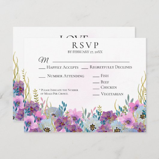 *~* Händchen Rosa Blume Weiße Hochzeit RSVP Karte (Vorne/Hinten)