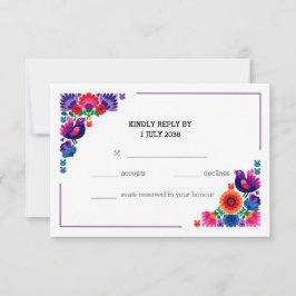 Handcrafted Colorful Folk Wedding Pattern RSVP Karte