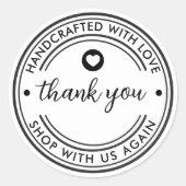 Handcrafted with Love Thank You Customizable Runder Aufkleber (Vorderseite)